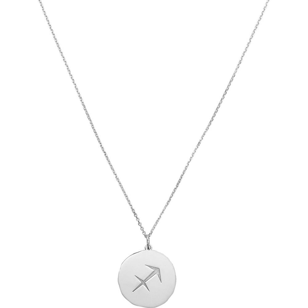 Olas d'Oro - 14K White Gold Sagittarius Organic Disc Pendant Necklace with Engraved Archer Symbol