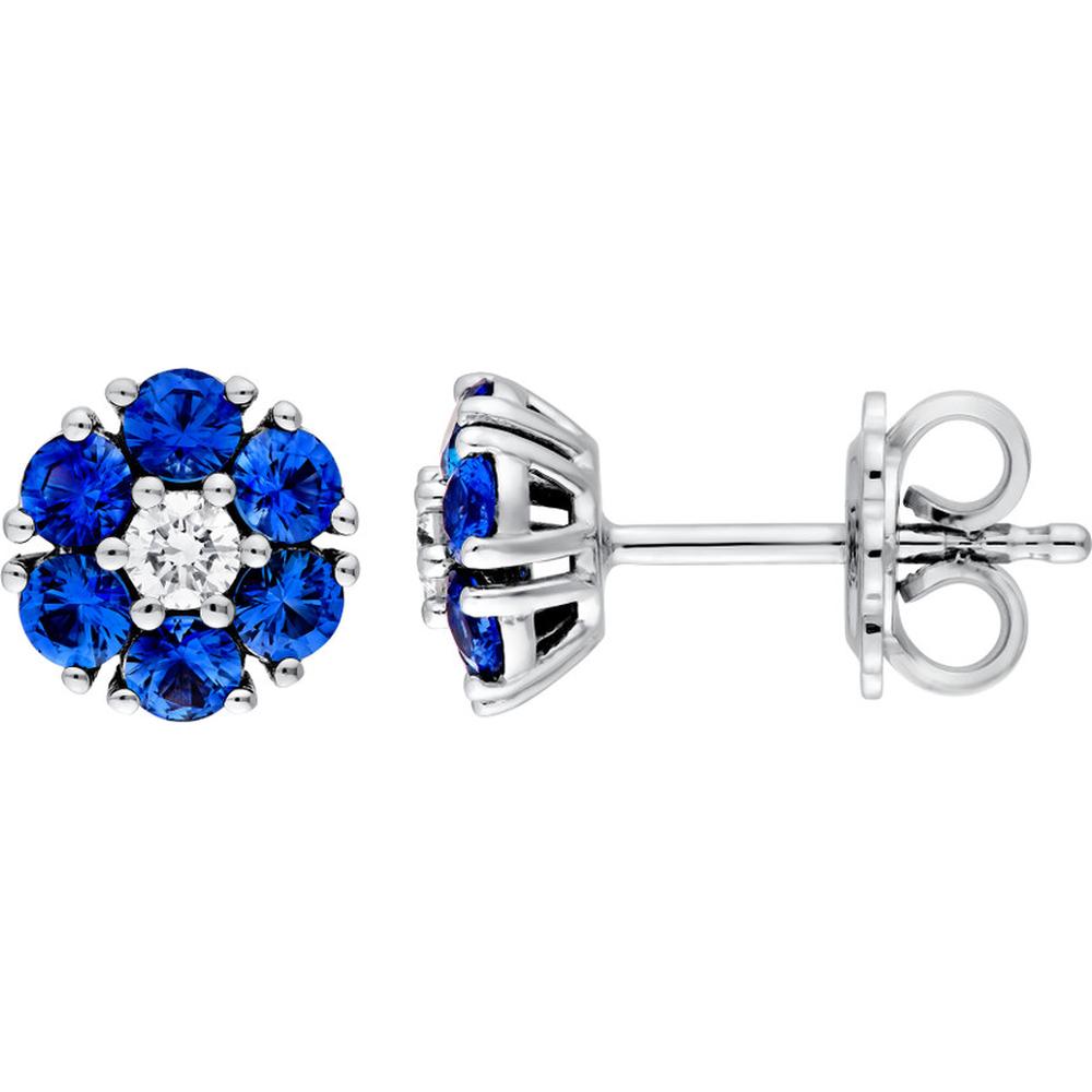 Olas d'Oro - 14K White Gold Sapphire & Diamond Cluster Stud Earrings - 1.09 Carat Total Gem Weight