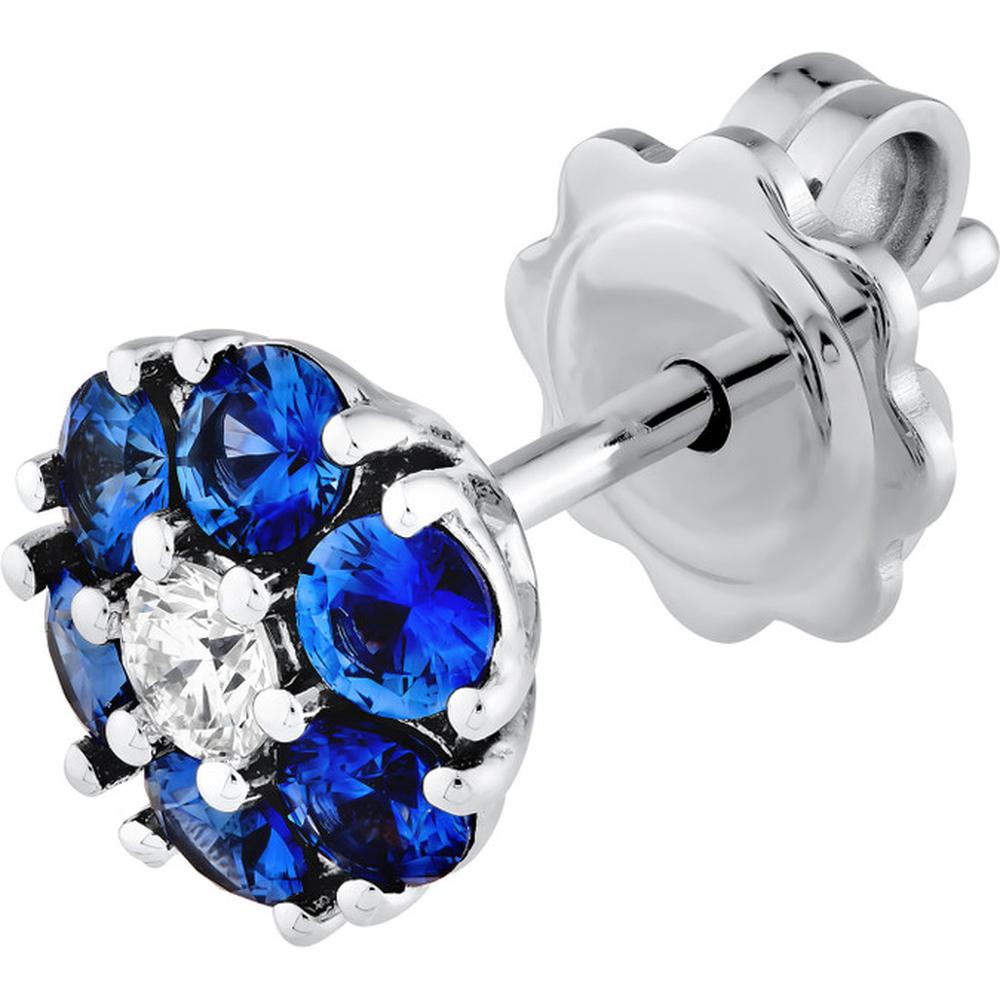 Olas d'Oro - 14K White Gold Sapphire & Diamond Cluster Stud Earrings - 1.09 Carat Total Gem Weight