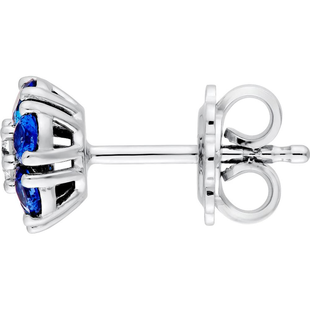 Olas d'Oro - 14K White Gold Sapphire & Diamond Cluster Stud Earrings - 1.09 Carat Total Gem Weight