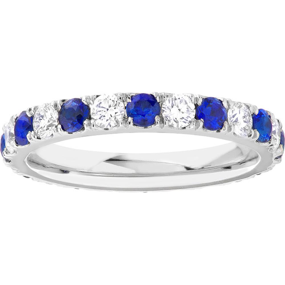 Olas d'Oro - 14K White Gold Sapphire & Diamond Eternity Band - 1.60 Carat Total Carat Weight, Size 6.25