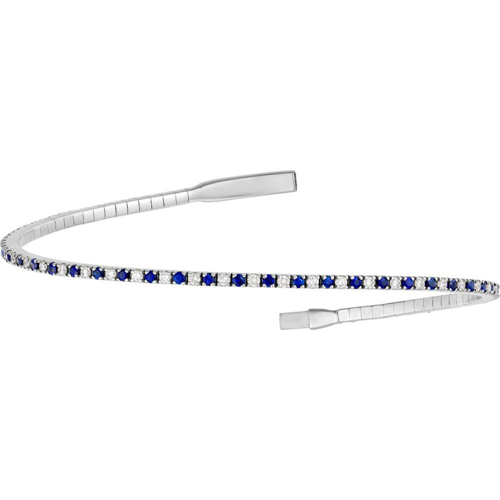 Olas d'Oro - 14K White Gold Sapphire & Diamond Eternity Tennis Bracelet - 3/8 Carat Total Carat Weight