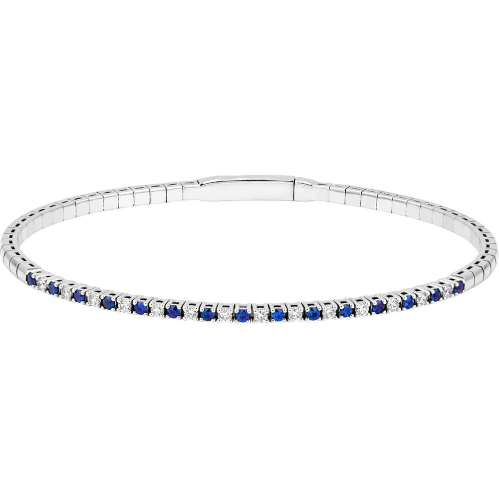 Olas d'Oro - 14K White Gold Sapphire and Diamond Flexi Tennis Bracelet - 0.35 Carat Diamond & 0.48 Carat Sapphire Total Carat Weight