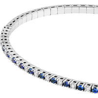Olas d'Oro - 14K White Gold Sapphire and Diamond Flexi Tennis Bracelet - 0.35 Carat Diamond & 0.48 Carat Sapphire Total Carat Weight