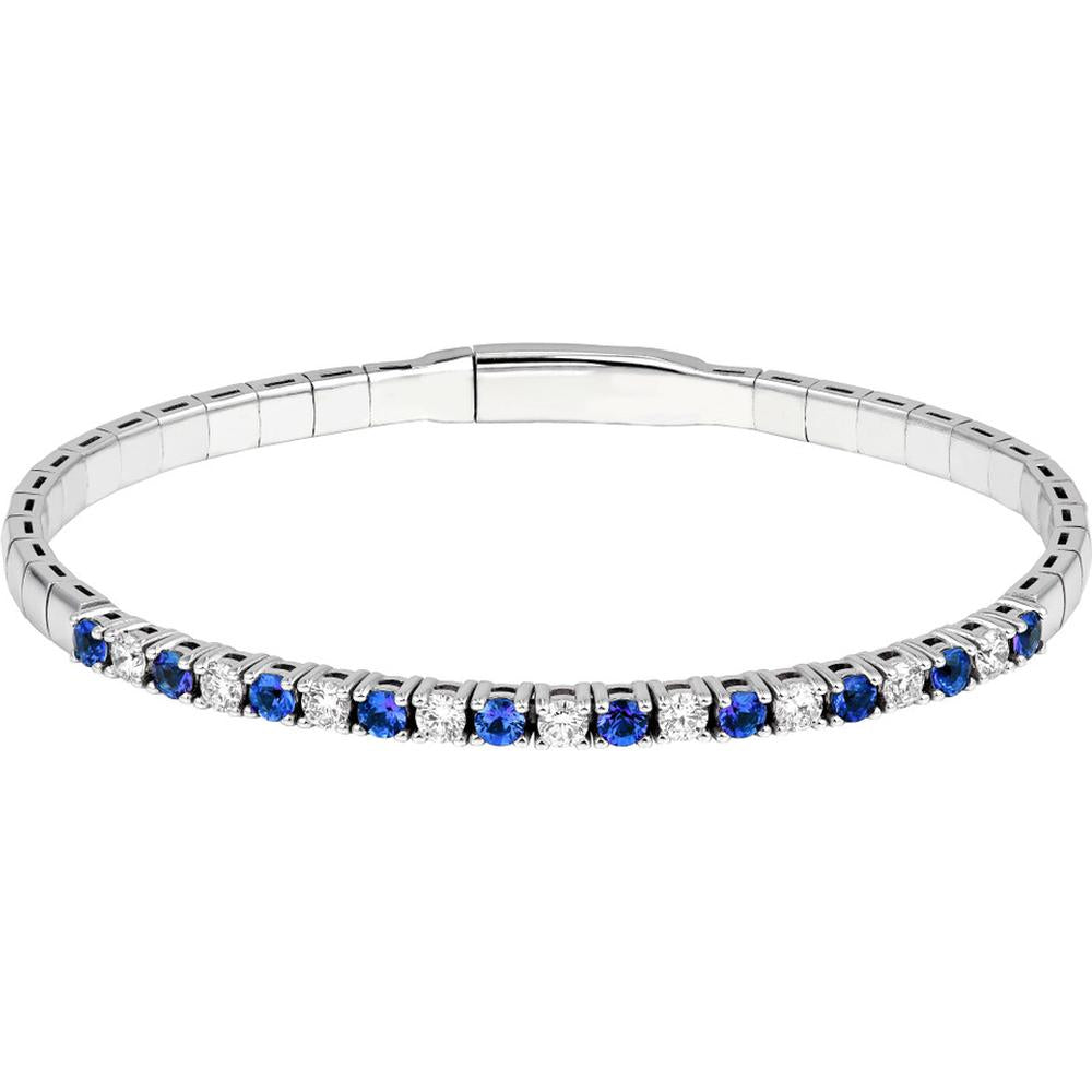 Olas d'Oro - 14K White Gold Sapphire & Diamond Flexi Tennis Bracelet - 1.75 Carat Total Carat Weight