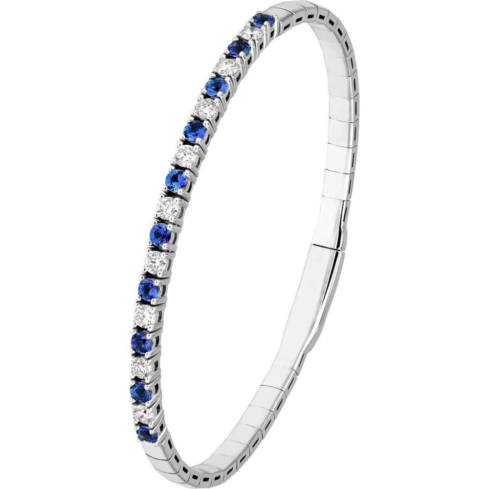 Olas d'Oro - 14K White Gold Sapphire & Diamond Flexi Tennis Bracelet - 1.75 Carat Total Carat Weight