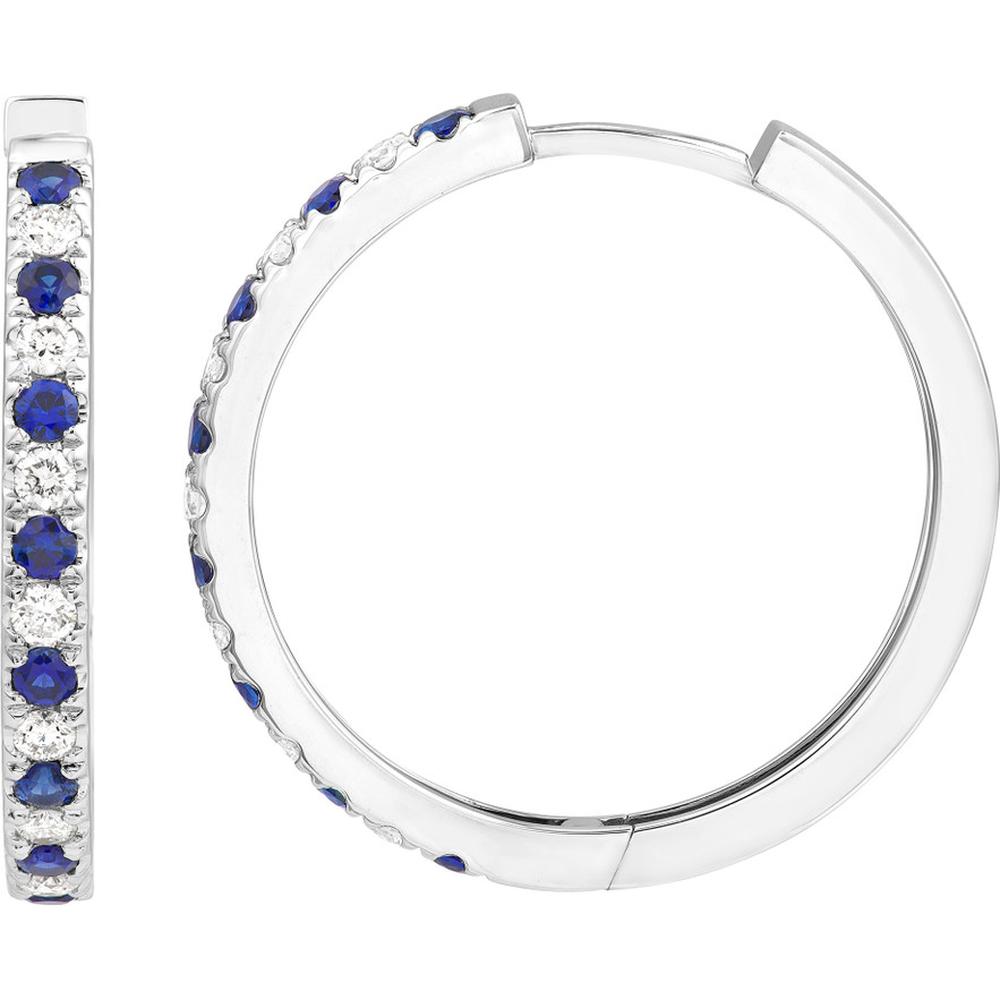 Olas d'Oro - 14K White Gold Sapphire & Diamond Hoop Earrings - 0.80 Carat Total Gem Weight