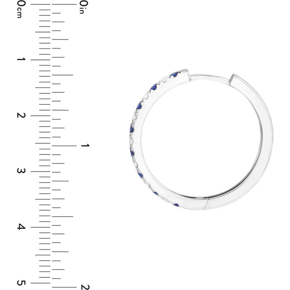 Olas d'Oro - 14K White Gold Sapphire & Diamond Hoop Earrings - 0.80 Carat Total Gem Weight