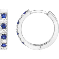 Olas d'Oro - 14K White Gold Sapphire & Diamond Huggie Earrings - 1/4 Carat Total Carat Weight