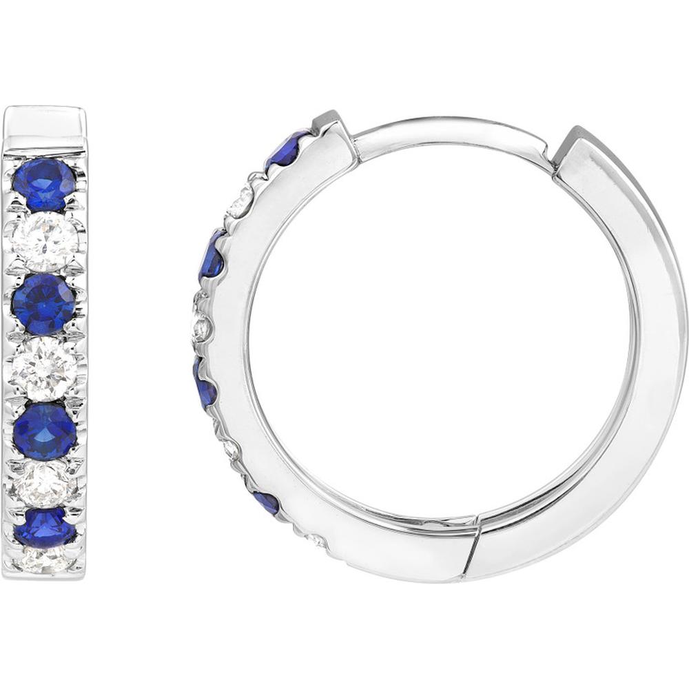 Olas d'Oro - 14K White Gold Sapphire & Diamond Huggie Earrings - 1/4 Carat Total Carat Weight