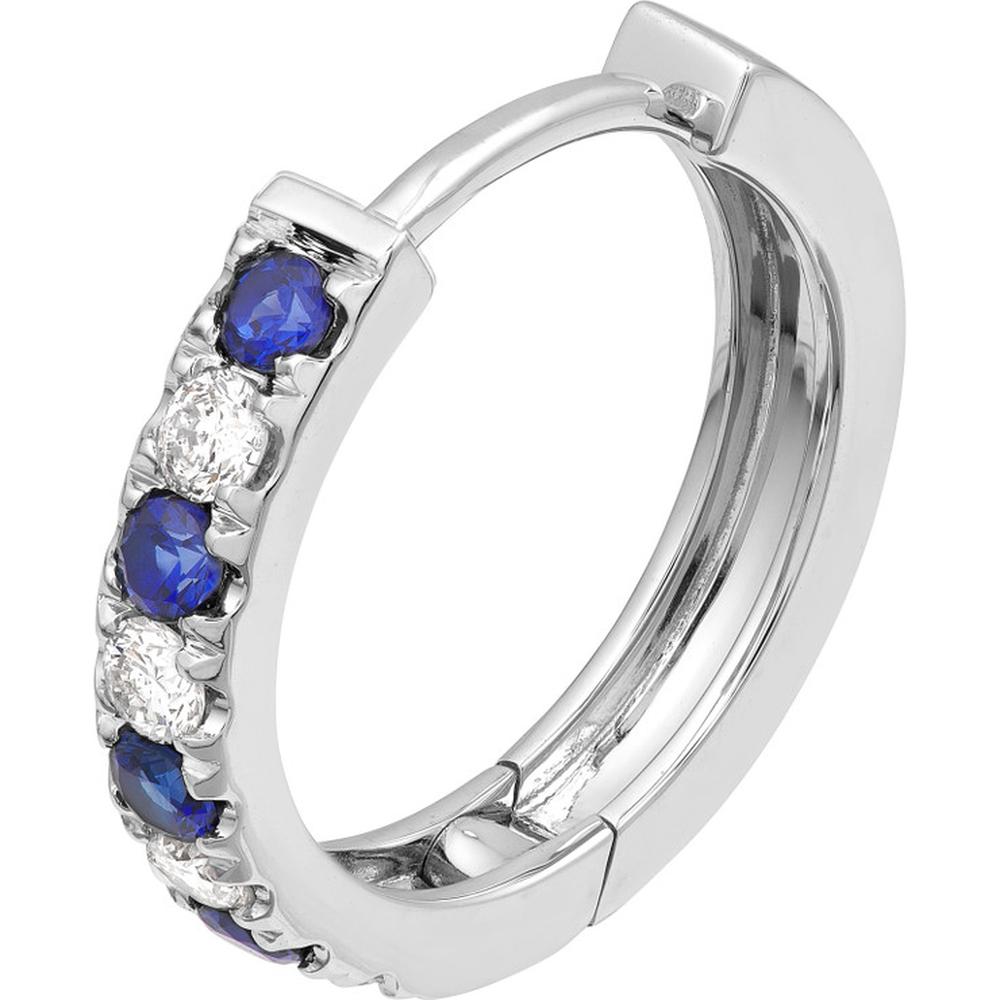 Olas d'Oro - 14K White Gold Sapphire & Diamond Huggie Earrings - 1/4 Carat Total Carat Weight