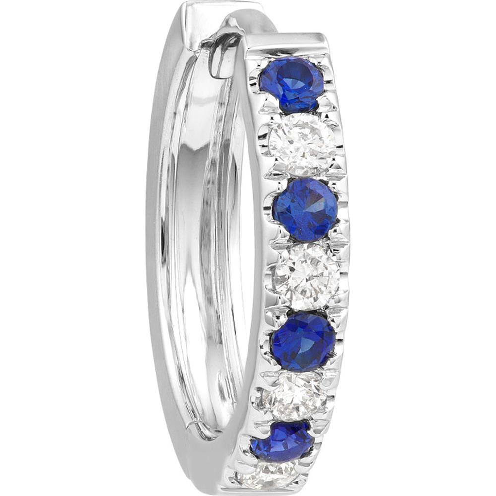 Olas d'Oro - 14K White Gold Sapphire & Diamond Huggie Earrings - 1/4 Carat Total Carat Weight