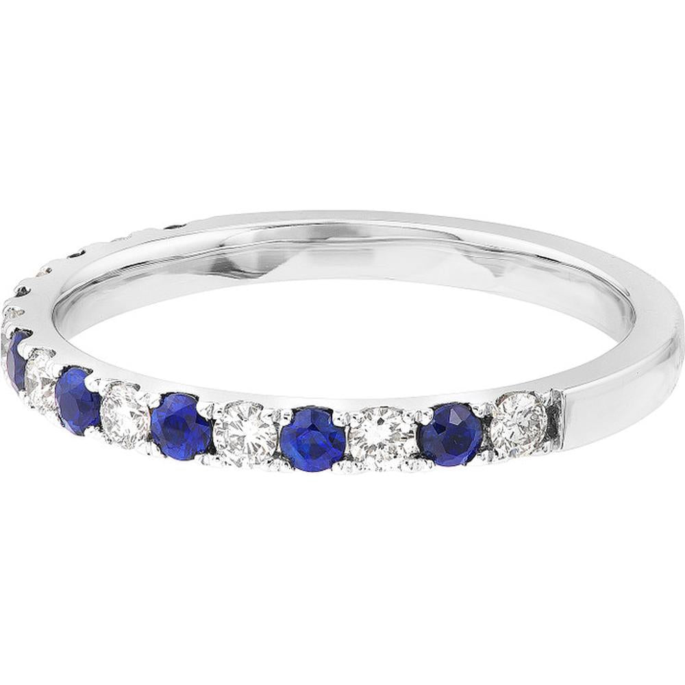 Olas d'Oro - 14K White Gold Sapphire and Diamond Stackable Band - 0.40 Carat Total Carat Weight