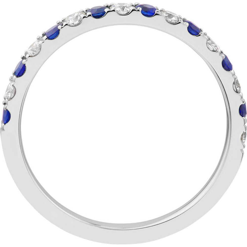 Olas d'Oro - 14K White Gold Sapphire & Diamond Stackable Band - 0.40 Carat Total Diamond & 0.24 Carat Total Sapphire Weight