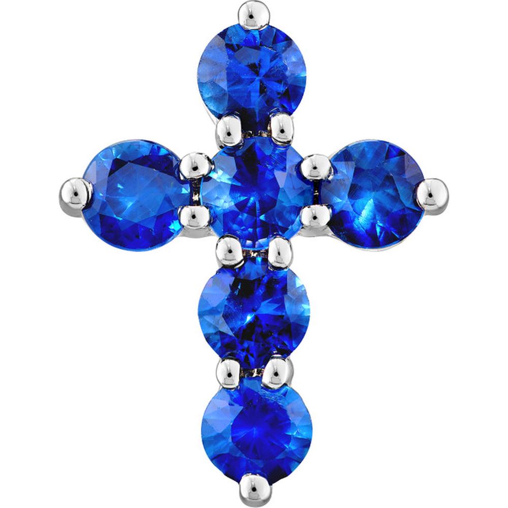 Olas d'Oro - 14K White Gold Sapphire Cross Pendant - 0.90 Carat Total Gem Weight