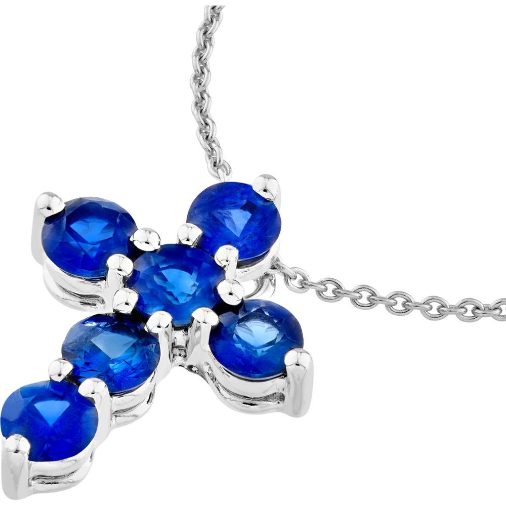 Olas d'Oro - 14K White Gold Sapphire Cross Pendant - 0.90 Carat Total Gem Weight