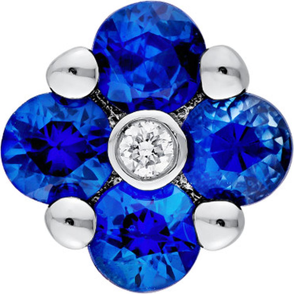 Olas d'Oro - 14K White Gold Sapphire Flower Stud Earrings with Diamond Accent - 0.64 Carat Total Sapphire Weight