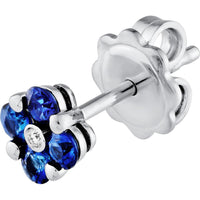 Olas d'Oro - 14K White Gold Sapphire Flower Stud Earrings with Diamond Accent - 0.64 Carat Total Sapphire Weight