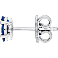 Olas d'Oro - 14K White Gold Sapphire Flower Stud Earrings with Diamond Accent - 0.64 Carat Total Sapphire Weight