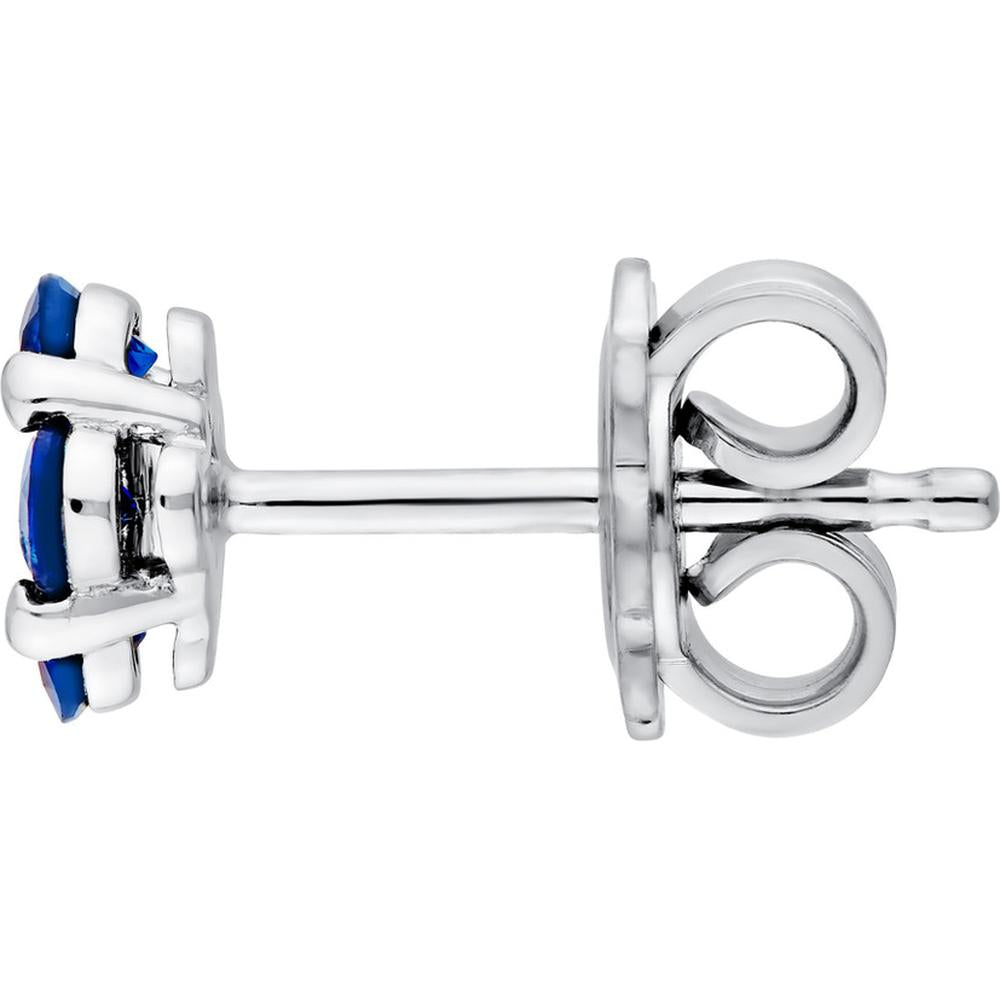 Olas d'Oro - 14K White Gold Sapphire Flower Stud Earrings with Diamond Accent - 0.64 Carat Total Sapphire Weight