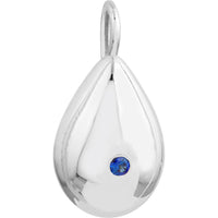 Olas d'Oro - 14K White Gold Sapphire Puffed Teardrop Pendant - 0.08 Carat Sapphire