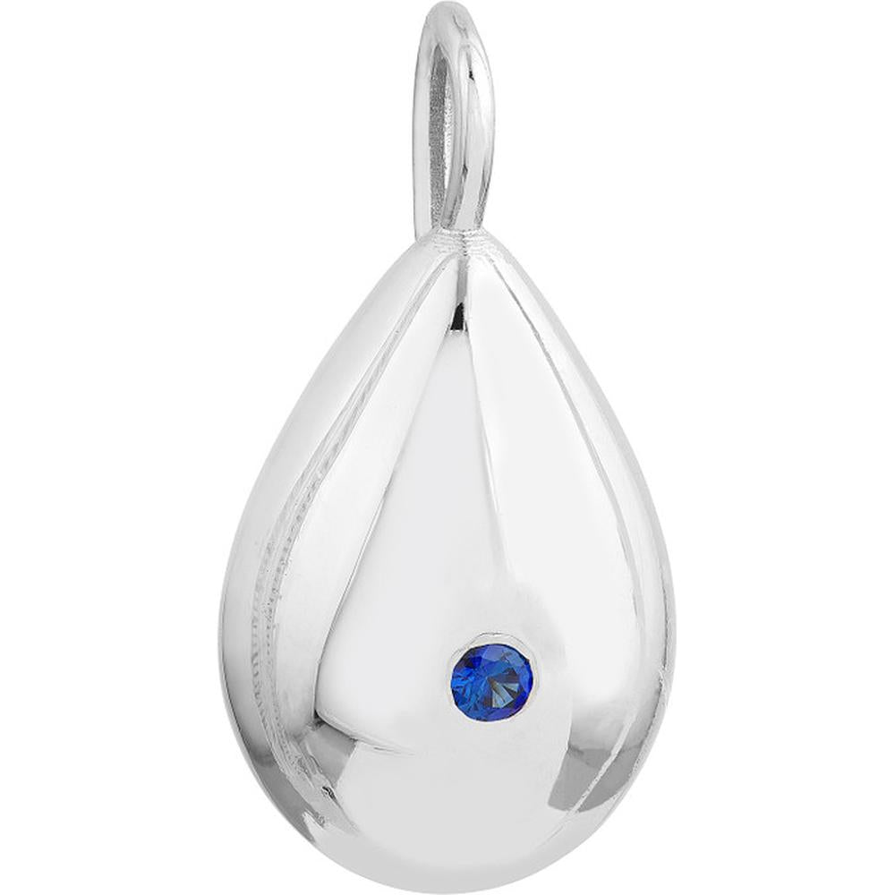 Olas d'Oro - 14K White Gold Sapphire Puffed Teardrop Pendant - 0.08 Carat Sapphire