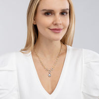 Olas d'Oro - 14K White Gold Sapphire Puffed Teardrop Pendant - 0.08 Carat Sapphire