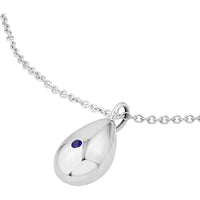 Olas d'Oro - 14K White Gold Sapphire Puffed Teardrop Pendant - 0.08 Carat Sapphire