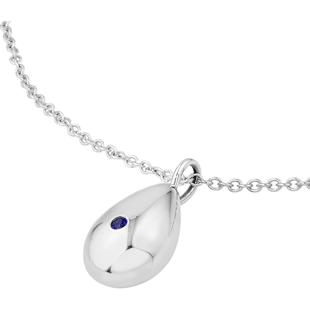 Olas d'Oro - 14K White Gold Sapphire Puffed Teardrop Pendant - 0.08 Carat Sapphire
