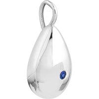 Olas d'Oro - 14K White Gold Sapphire Puffed Teardrop Pendant - 0.08 Carat Sapphire