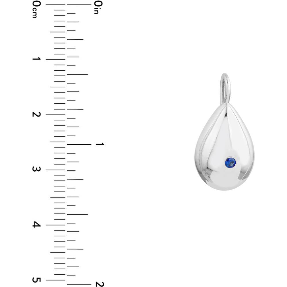 Olas d'Oro - 14K White Gold Sapphire Puffed Teardrop Pendant - 0.08 Carat Sapphire