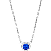 Olas d'Oro - 14K White Gold Sapphire Stone Bezel Necklace - 0.33 Carat Total Sapphire Weight
