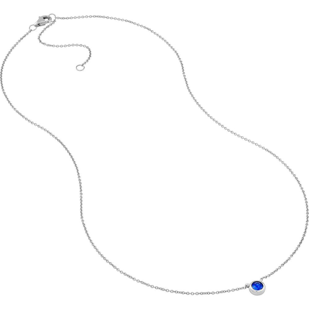 Olas d'Oro - 14K White Gold Sapphire Stone Bezel Necklace - 0.33 Carat Total Sapphire Weight