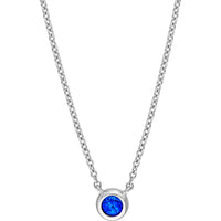 Olas d'Oro - 14K White Gold Sapphire Stone Bezel Necklace with Pear Shape Lobster Clasp - 0.15 Carat Sapphire