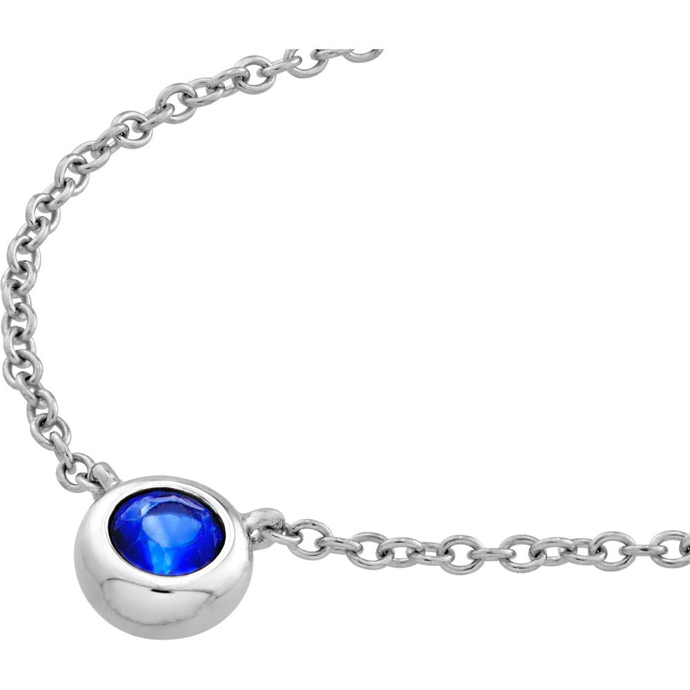 Olas d'Oro - 14K White Gold Sapphire Stone Bezel Necklace with Pear Shape Lobster Clasp - 0.15 Carat Sapphire