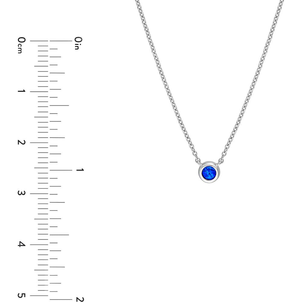 Olas d'Oro - 14K White Gold Sapphire Stone Bezel Necklace with Pear Shape Lobster Clasp - 0.15 Carat Sapphire