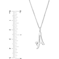 Olas d'Oro - 14K White Gold Script "A" Initial Necklace with Diamond Bezel - 0.02 Carat Diamond Weight