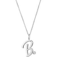 Olas d'Oro - 14K White Gold Script "B" Initial Necklace with Diamond Bezel - 1.7mm Diamond