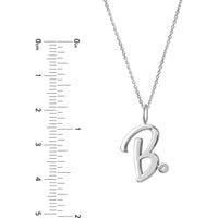 Olas d'Oro - 14K White Gold Script "B" Initial Necklace with Diamond Bezel - 1.7mm Diamond
