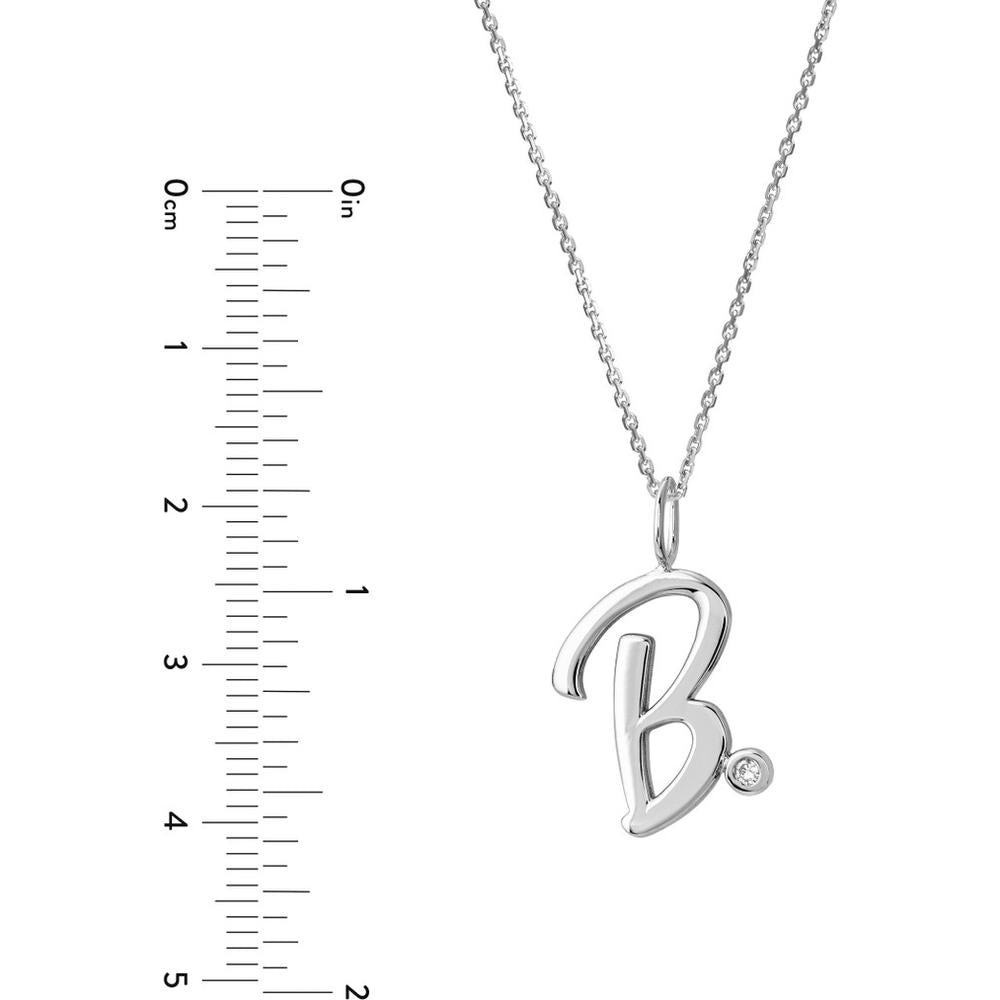 Olas d'Oro - 14K White Gold Script "B" Initial Necklace with Diamond Bezel - 1.7mm Diamond