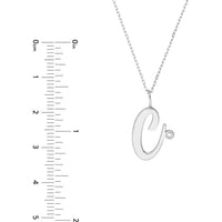 Olas d'Oro - 14K White Gold Script "C" Initial Necklace with Diamond Bezel - 0.02 Carat Total Diamond Weight