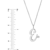 Olas d'Oro - 14K White Gold Script "E" Initial Necklace with Diamond Bezel - 0.02 Carat Total Diamond Weight