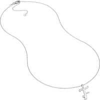 Olas d'Oro - 14K White Gold Script "F" Initial Pendant Necklace with Diamond Bezel - 0.02 Carat Total Diamond Weight