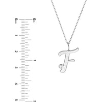 Olas d'Oro - 14K White Gold Script "F" Initial Pendant Necklace with Diamond Bezel - 0.02 Carat Total Diamond Weight