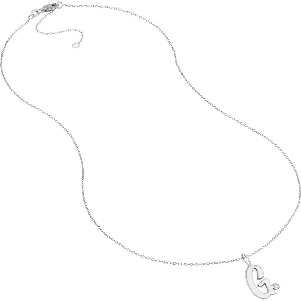 Olas d'Oro - 14K White Gold Script 'G' Diamond Bezel Pendant Necklace - 0.02 Carat Diamond