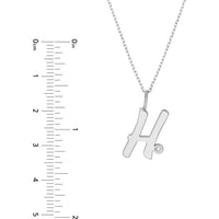 Olas d'Oro - 14K White Gold Script 'H' Initial Necklace with Diamond Bezel - 0.02 Carat Total Diamond Weight