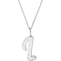 Olas d'Oro - 14K White Gold Script 'I' Diamond Bezel Pendant Necklace - 0.02 Carat Diamond Weight