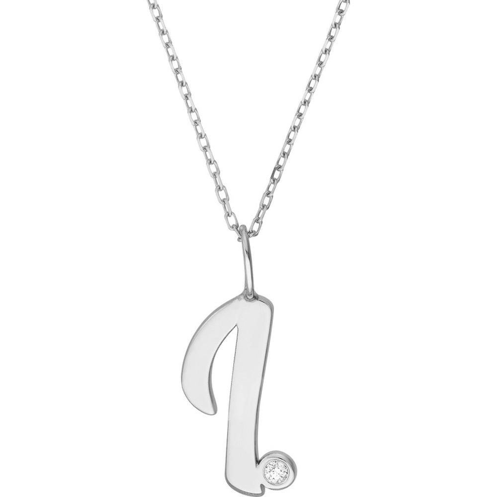 Olas d'Oro - 14K White Gold Script 'I' Diamond Bezel Pendant Necklace - 0.02 Carat Diamond Weight