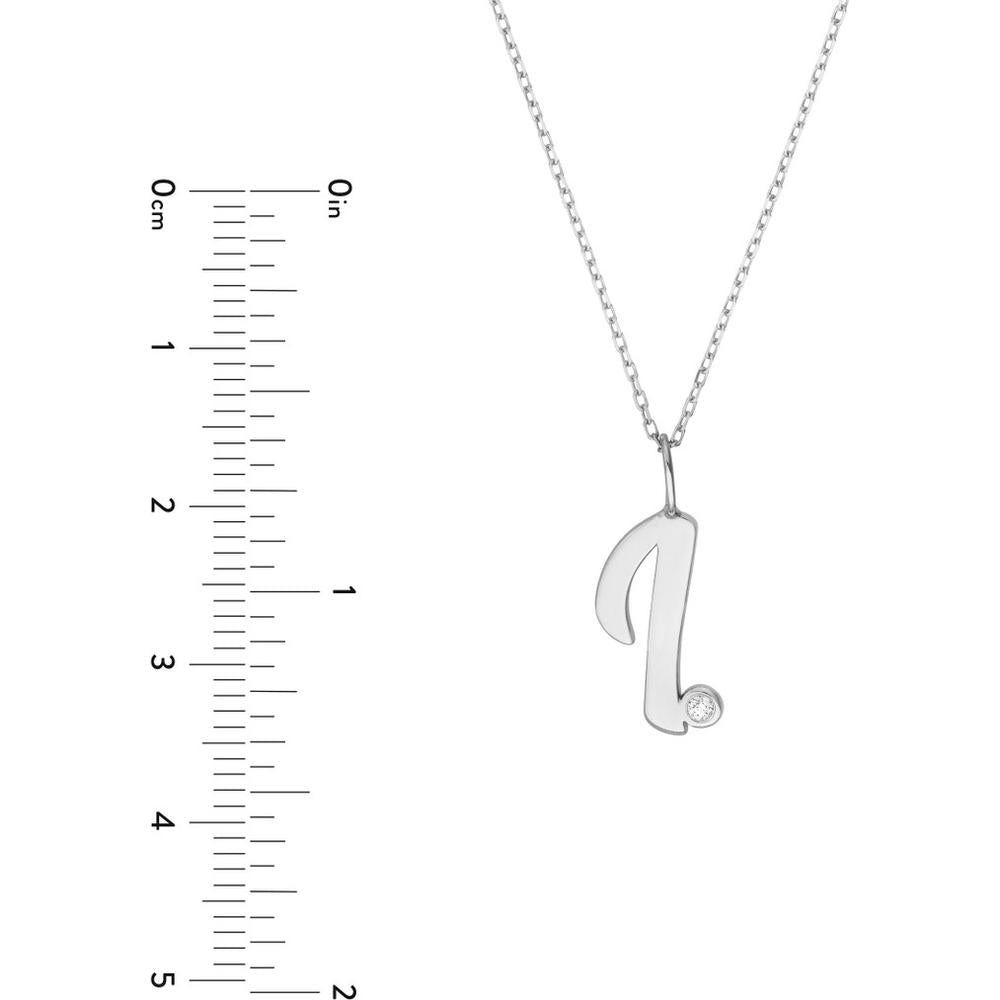 Olas d'Oro - 14K White Gold Script 'I' Diamond Bezel Pendant Necklace - 0.02 Carat Diamond Weight