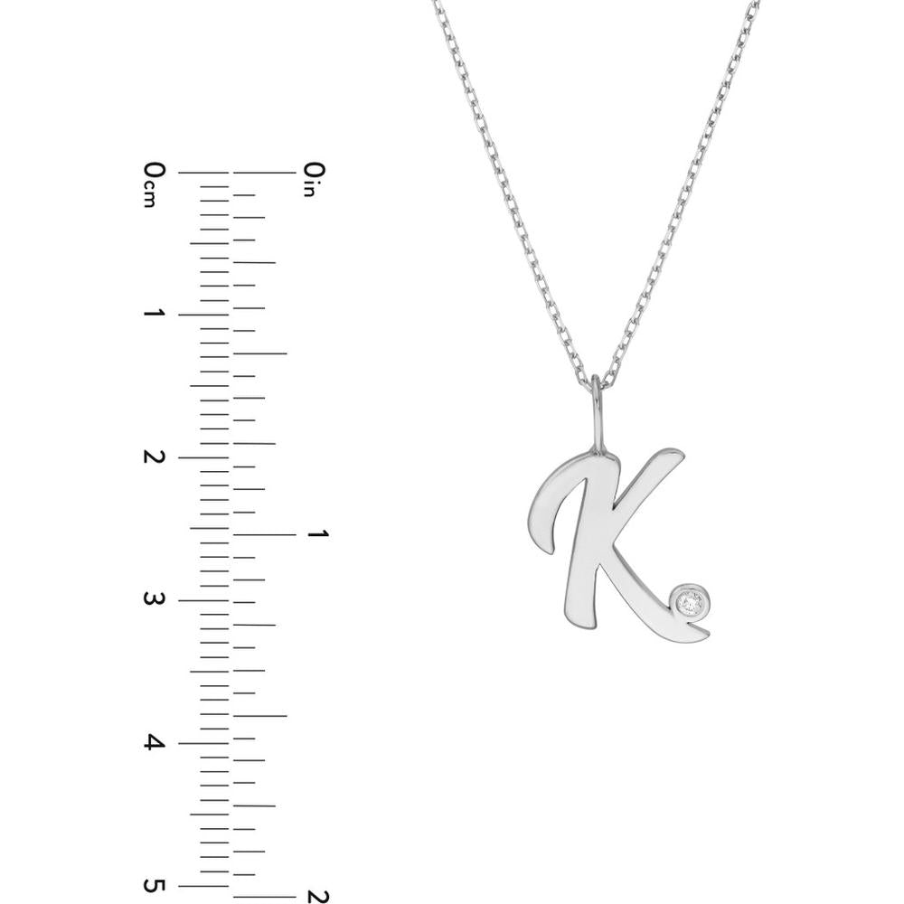 Olas d'Oro - 14K White Gold Script 'K' Diamond Bezel Necklace - 1.7mm Diamond